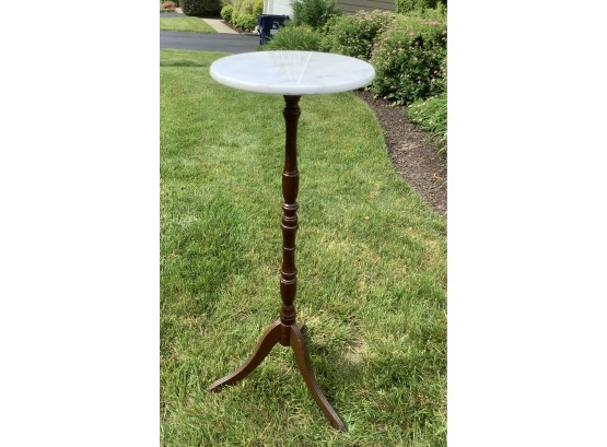 Vintage Marble And Wood Accent Table