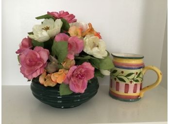 Colorful Floral Arrangement And Polished Pottery Creamer