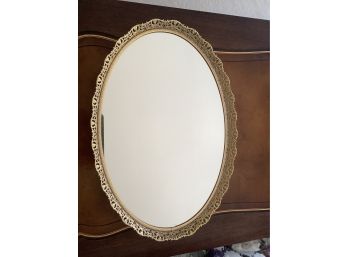 Vintage Ornate Oval Jewelry Mirror With Gold Trim