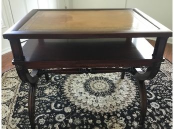 Vintage Leather Top End Table Mahogany With Curved Legs.