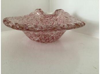 Murano Glass Ashtray Pink White And Gold Flecks And Bubbles 8