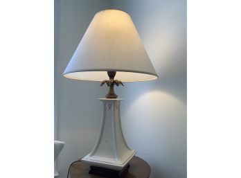 White Ceramic Lamp Base With Gold Trim And Brass Accents