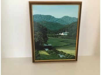 Vintage Painting By (illegible Signature) Professionally Framed Country Scenery