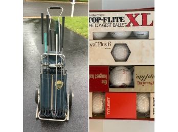 Vintage Ladies Set Of Golf Clubs And Box Of Golf Balls