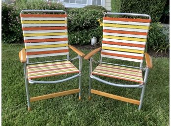 Vintage Set Of Two Colorful Lawn Chairs Fine Folding Chairs By