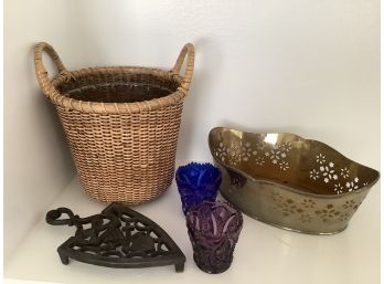 Antique Cast Iron Trivet With Two Colorful Votive Holders And More!