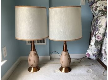 Unique Pair Of Mid Century Copper Lamps With Shades