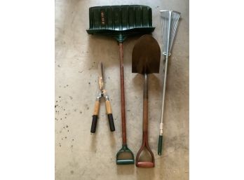 Three Vintage Garden Tools And Snow Shovel