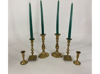 Group Of 6 Brass Candle Holders