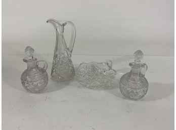 Group Of 4 Vintage Cut Glass Objects