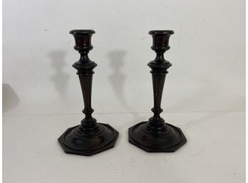 Pair Of Wood Candle Holders