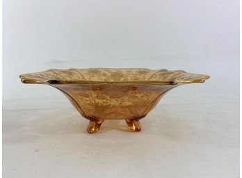 Vintage Footed Bowl With Floral Pattern And Gold Trim