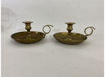 Pair Of Brass Handheld Candle Holders