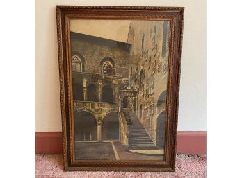 Antique Portrait Of Religious Architecture With Red Highlights