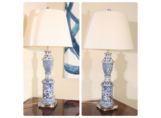 Pair Of Blue And White Porcelain Lamps