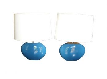 Pair Of Beautiful Contemporary Blue Glass Lamps