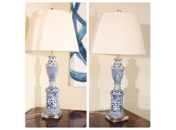 Pair Of Blue And White Porcelain Lamps