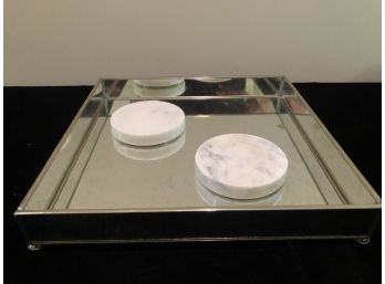 Antiqued Mirrored Tray And A Pair Of Marble Coasters