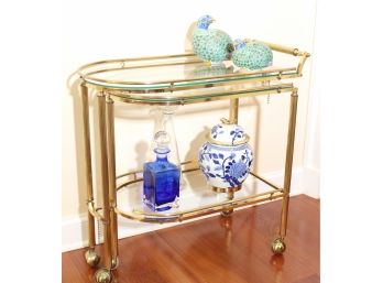 Gold Metal Expanding Two Tier Bar Cart With Glass Shelving