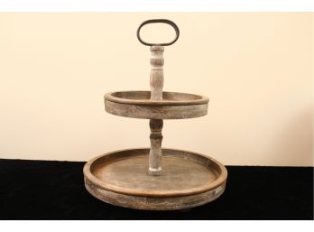 Two-tier Whitewashed Wooden Serving Tray