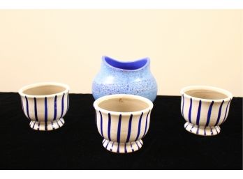 Beautiful Crazed Blue And Cream/blue Pottery Planters