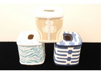 Three Jan Sevadjian Designs Upholstered Tissue Boxes RETAIL: $65/Each