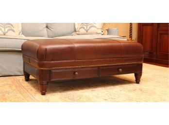 Hancock And Moore Authentic Leather And Wood Ottoman