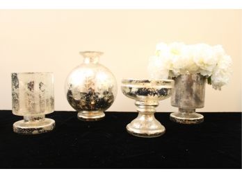 West Elm And Pottery Barn Mercury Vases, And Candle Holders