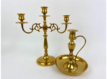 Gold Toned Brass Candle Holders