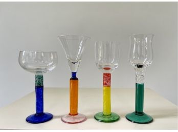 Czech Republic Stemmed Art Glass Cordial Aperitif Glasses- Set Of 4