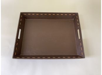 Large Faux Leather Stitched Coffee Table Tray