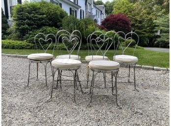 Set Of 6 Vintage Sweetheart Twisted Iron Ice Cream Parlor Chairs