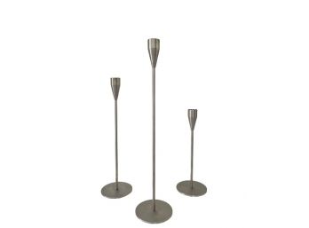Set Of Three Piet Hein Scandinavian Modern Candlesticks, Brushed Steel