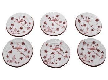 Italian Hand Painted Toile Ceramic Dinner Plates - Set Of 6