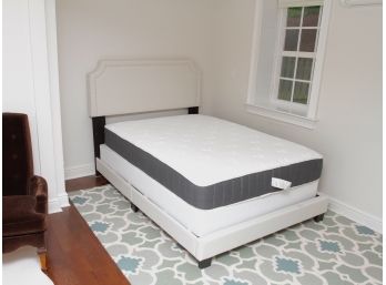 Nail Button Upholstered Full Size Bed In Ivory & Allswell Home Mattress Purchased In 2020