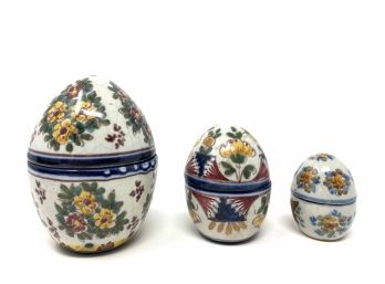Vintage Sant'Anna Portuguese Hand Made And Handpainted Ceramic Egg Containers