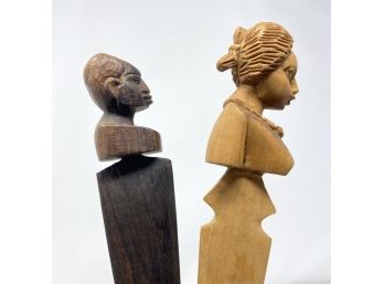 Two African Carved Wooden Letter Openers - Man And Woman