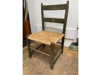 Lovely Antique Children's Chair With Rush Seat And Original Paint