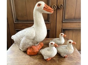 Life Size Chalkware Figures - Mother Goose With Three Goslings.