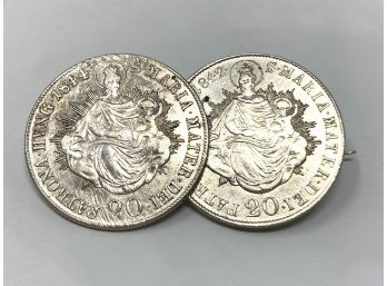 Unique Antique Brooch Made Of Two Hungarian Silver Coins From 1842 And 1844
