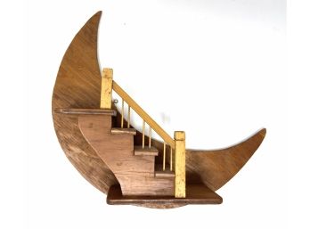 Vintage Wooden Crescent Moon Staircase Wall Hanging