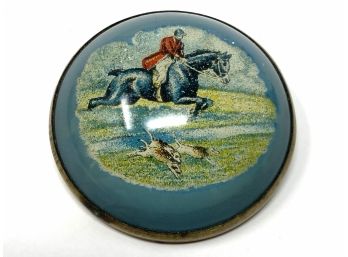 Old Victorian Horse Bridle Rosette Pin Depicting Fox Hunt