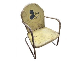 Very Unusual Children's W.d.p. Mickey Mouse Yellow Metal Lawn Chair (Mid-1950s)