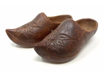 Sweet Pair Of Early Carved Wooden Clogs