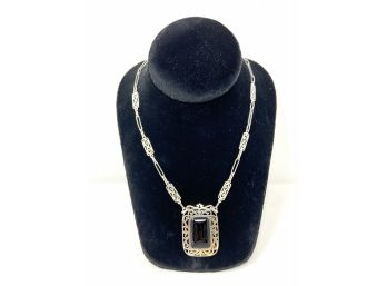 Beautiful Sterling Silver And Black Onyx Necklace