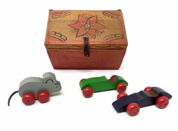 Cute Handpainted Box With Vintage Toys