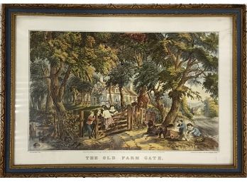 Nicely Framed Print - 'The Old Farm Gate' From Currier And Ives