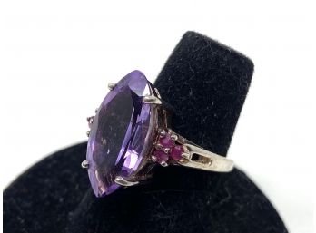 Marquise Amethyst And Ruby Ring Set In Sterling Silver - Size 7