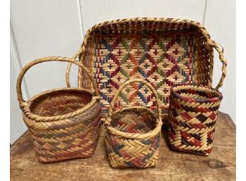 Vintage Multicolored Woven Basket Group