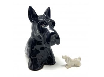Large Ceramic Scottie With Carved Stone Spaniel (Scottie Over 8 Inches Tall)